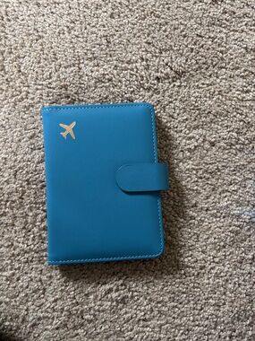 Teal Passport Holder with Gold Airplane Accent